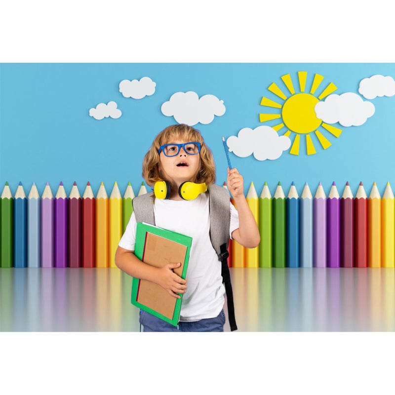 Baocicco 8x6.5ft Vinyl Backdrop Children's Room Interior Decor Photography Background Crayon Sun Clouds Blue Background Kindergarten Activity Children's Room Wallpaper Decor Children Portrait - Image 2